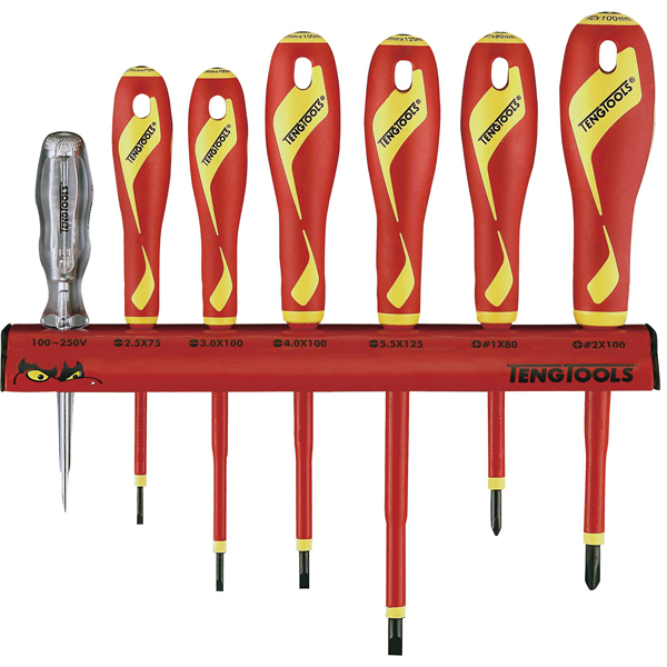 7pc 1000V VDE Screwdriver Set w/ Wall Rack